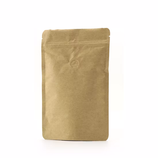 Conception d'emballage personnalisée Sac en plastique Biodégradable Zip Lock Stand up Packaging Pouch Zipper Sac en papier kraft étanche avec valve pour grains de café, thé, aliments pour animaux
