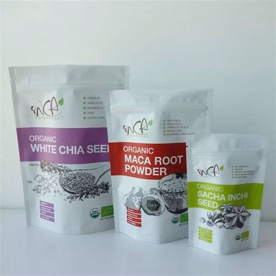 Aliments secs, fruits, mangue, fraise, emballage, sac d'avoine, fermeture éclair brillante, pochette personnalisée de 100g