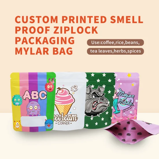 Les mini sacs à fermeture éclair en plastique réutilisables imprimés personnalisés tiennent la pochette 3,5 G sacs refermables en Mylar anti-odeur