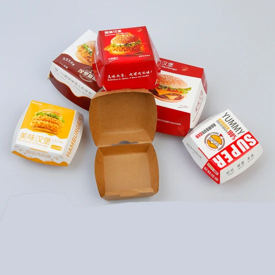 Emballage de restauration rapide à emporter dégradable Récipient alimentaire Boîtes en papier Conteneur de pizza Boîte à lunch Service de livre d'impression Boîte de papier de puzzle Emballage alimentaire de hamburger